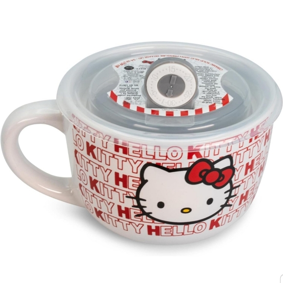 Sanrio Hello Kitty Red Ceramic Soup Mug With Vented Lid New - Picture 5 of 6